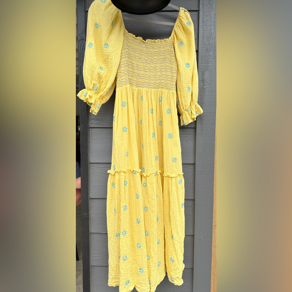 Yellow Floral Smocked Dress